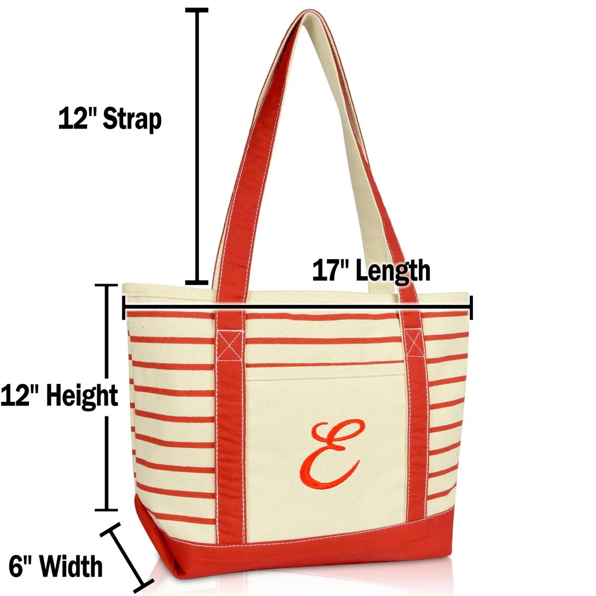 Dalix Striped E-Initial Tote Bag Womens Ballent Letter E