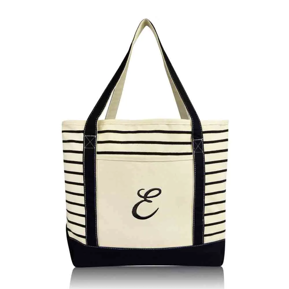 Dalix Striped E-Initial Tote Bag Womens Ballent Letter E