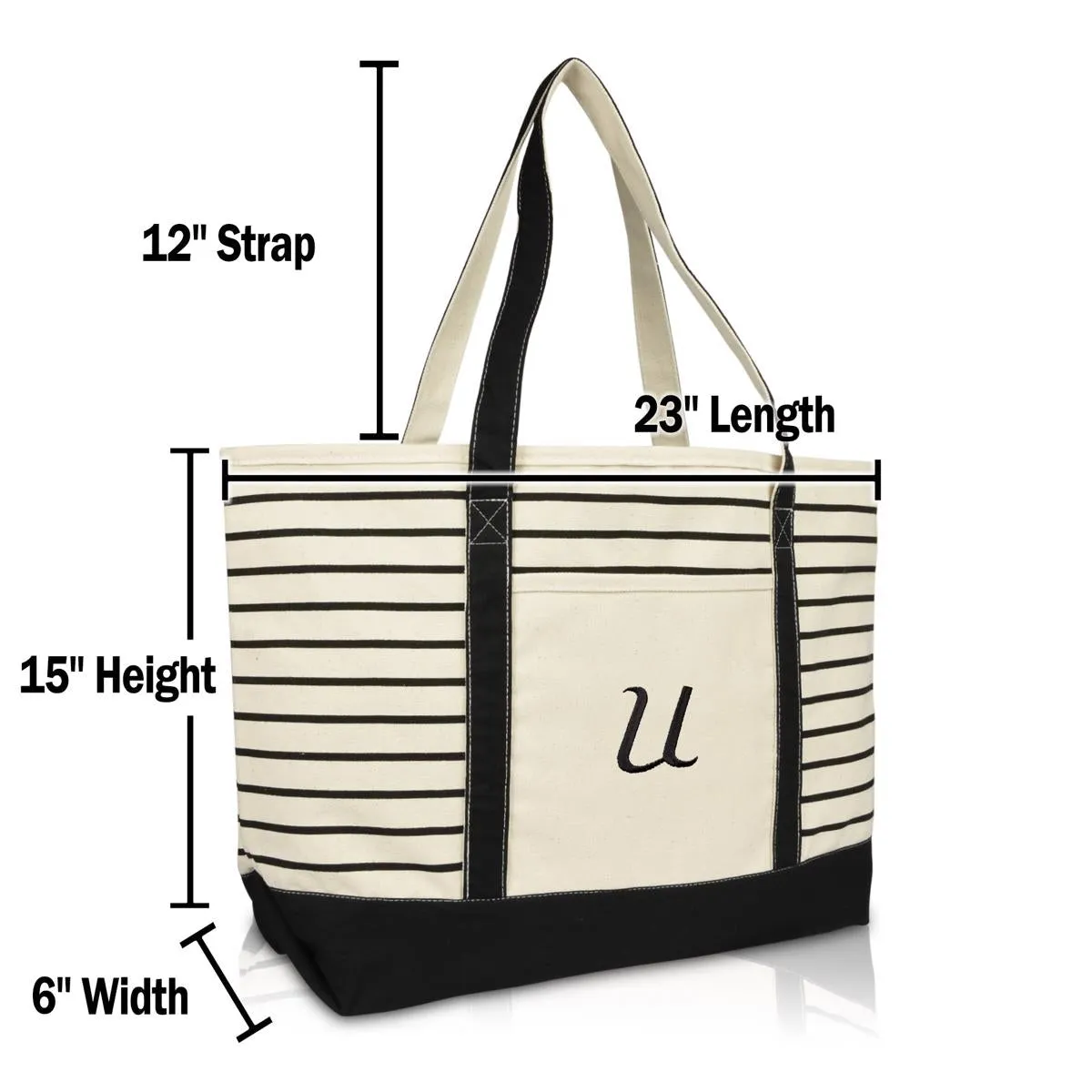 Dalix Striped U-Initial Tote Bag Womens Ballent Letter U