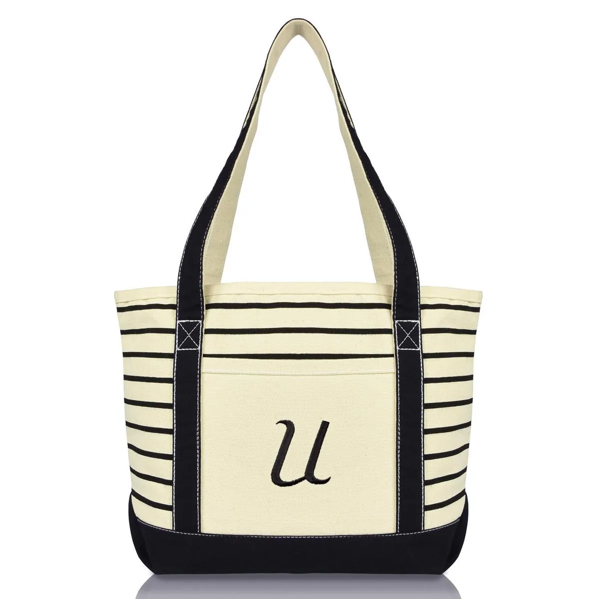 Dalix Striped U-Initial Tote Bag Womens Ballent Letter U