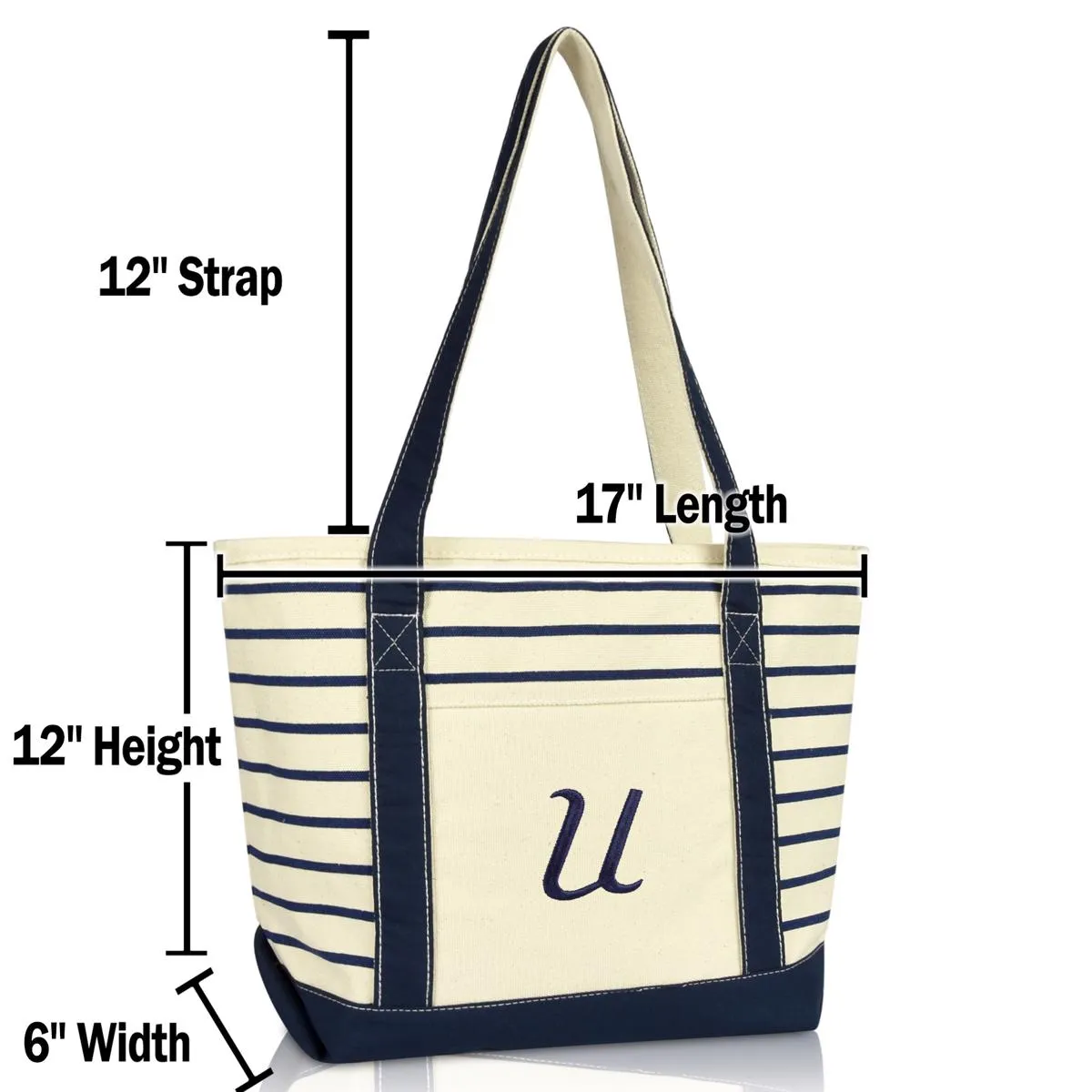 Dalix Striped U-Initial Tote Bag Womens Ballent Letter U