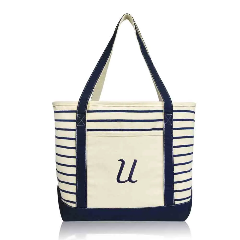 Dalix Striped U-Initial Tote Bag Womens Ballent Letter U