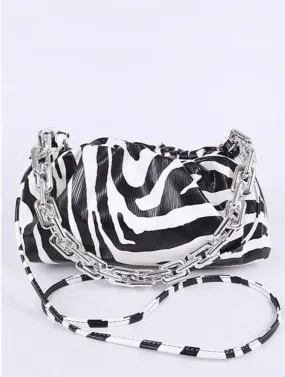 Dana Clutch with Link Chain Handbag- Zebra