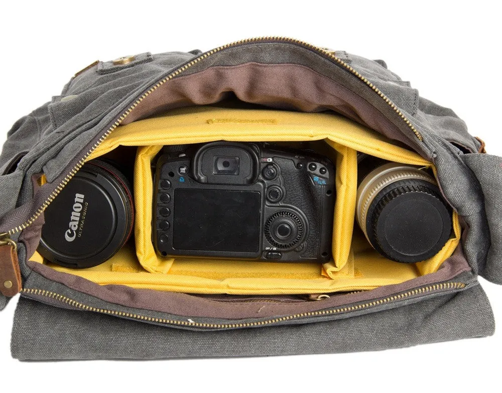 Dark Gray Leather Camera Bag