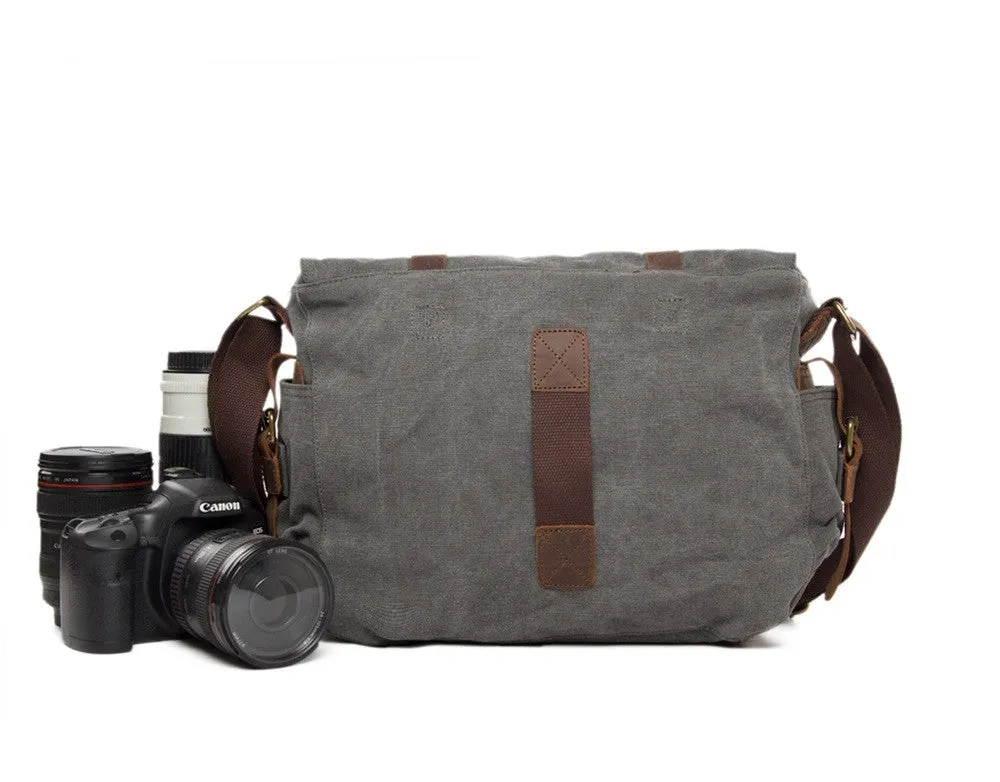 Dark Gray Leather Camera Bag