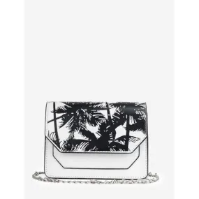 Flapped Print Metal Chain Chic Crossbody Bag - White