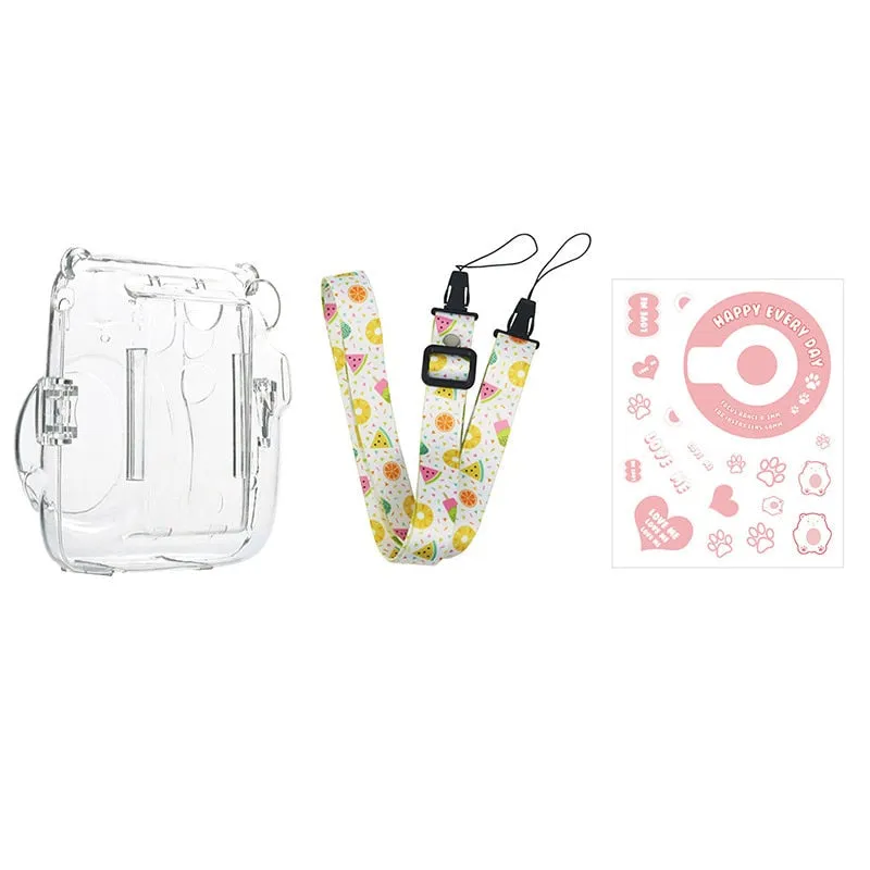 For Polaroid Instax Mini11 Crystal Transparent Protective Case Photo Storage Bag Shell Crystal Shell Strap Rope Sticker