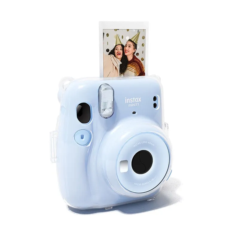 For Polaroid Instax Mini11 Crystal Transparent Protective Case Photo Storage Bag Shell Crystal Shell Strap Rope Sticker