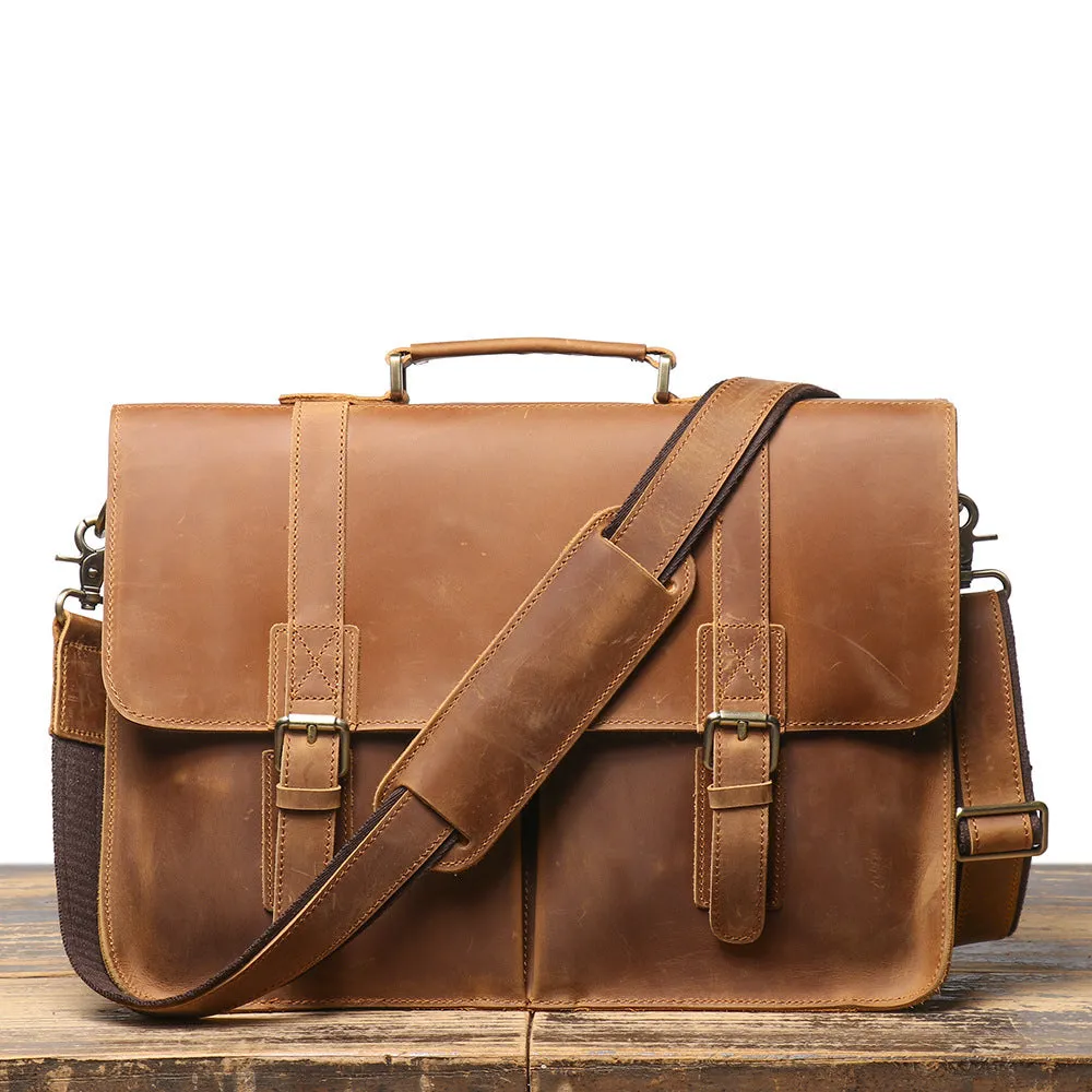 Full Grain Leather Laptop Bag, Men Briefcase Messenger Bag