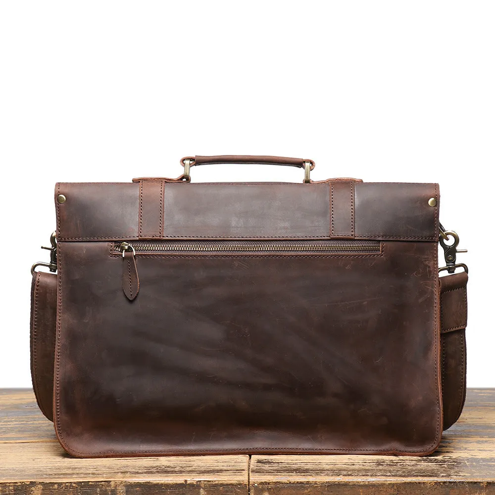 Full Grain Leather Laptop Bag, Men Briefcase Messenger Bag