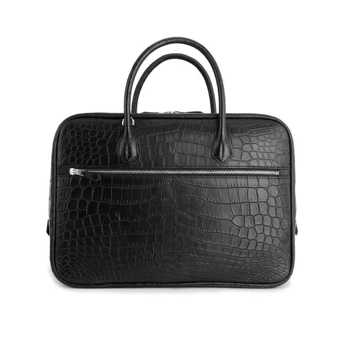 Genuine Crocodile Leather  Postman Bag Mens  Messenger Bussiness Document Travel Laptop Briefcase  Bags Black