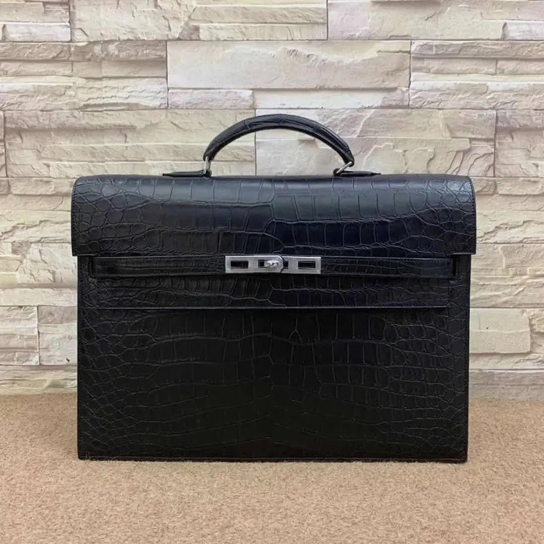 Genuine Crocodile Leather Top Handle Briefcase Business Bag