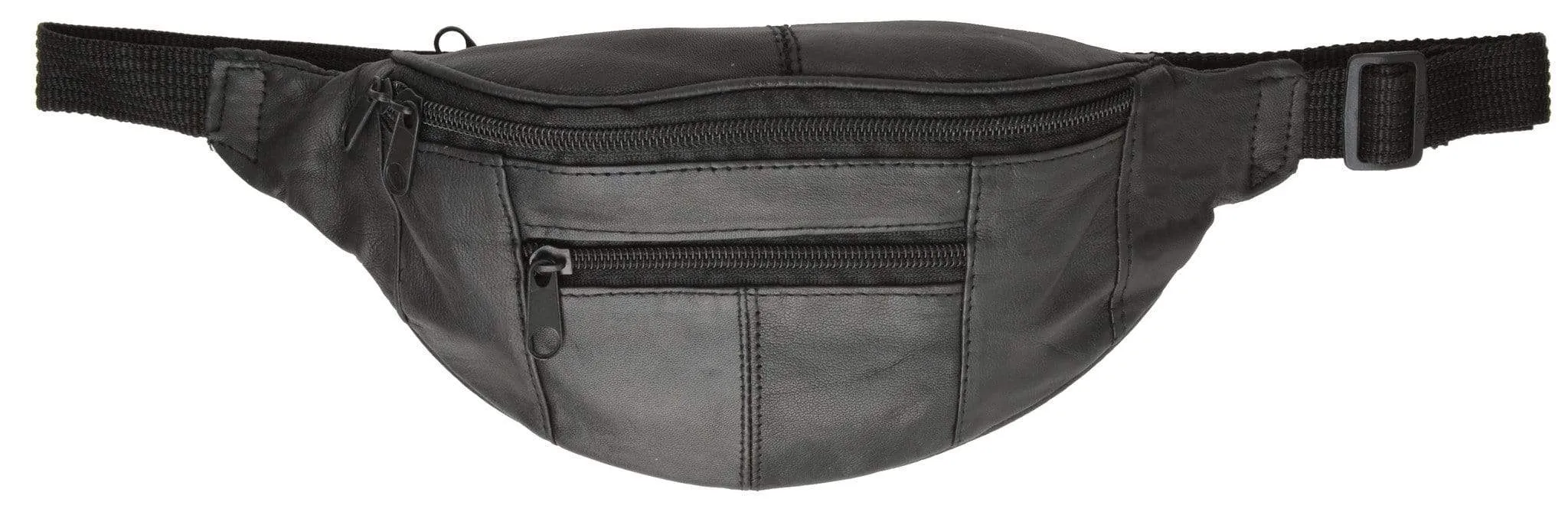 Genuine Leather Slim Waist Pack Pouch with Zippered Pockets 007 (C)