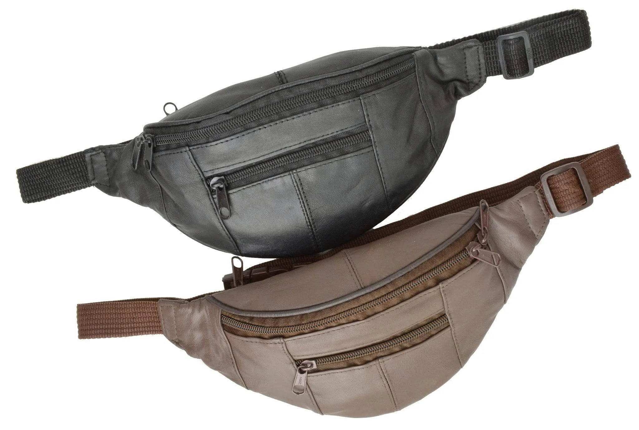 Genuine Leather Slim Waist Pack Pouch with Zippered Pockets 007 (C)