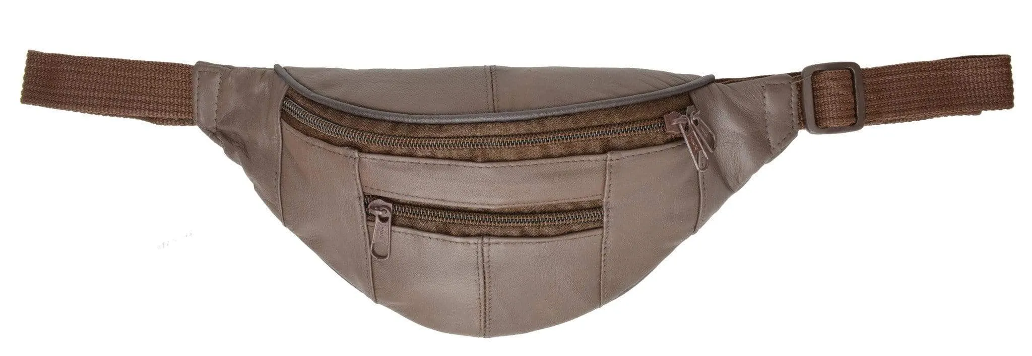 Genuine Leather Slim Waist Pack Pouch with Zippered Pockets 007 (C)