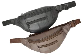 Genuine Leather Slim Waist Pack Pouch with Zippered Pockets 007 (C)