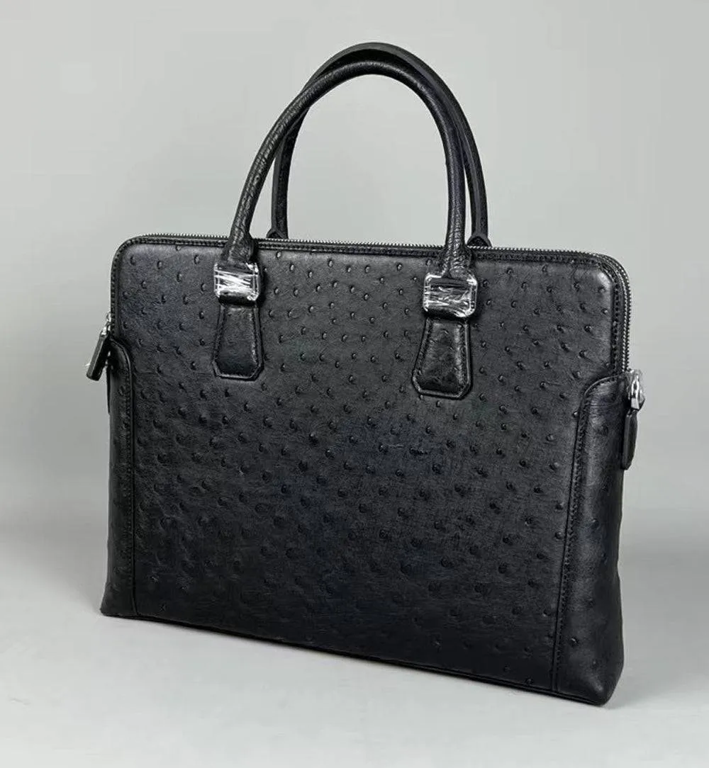 Genuine Ostrich Leather Laptop Briefcase Black