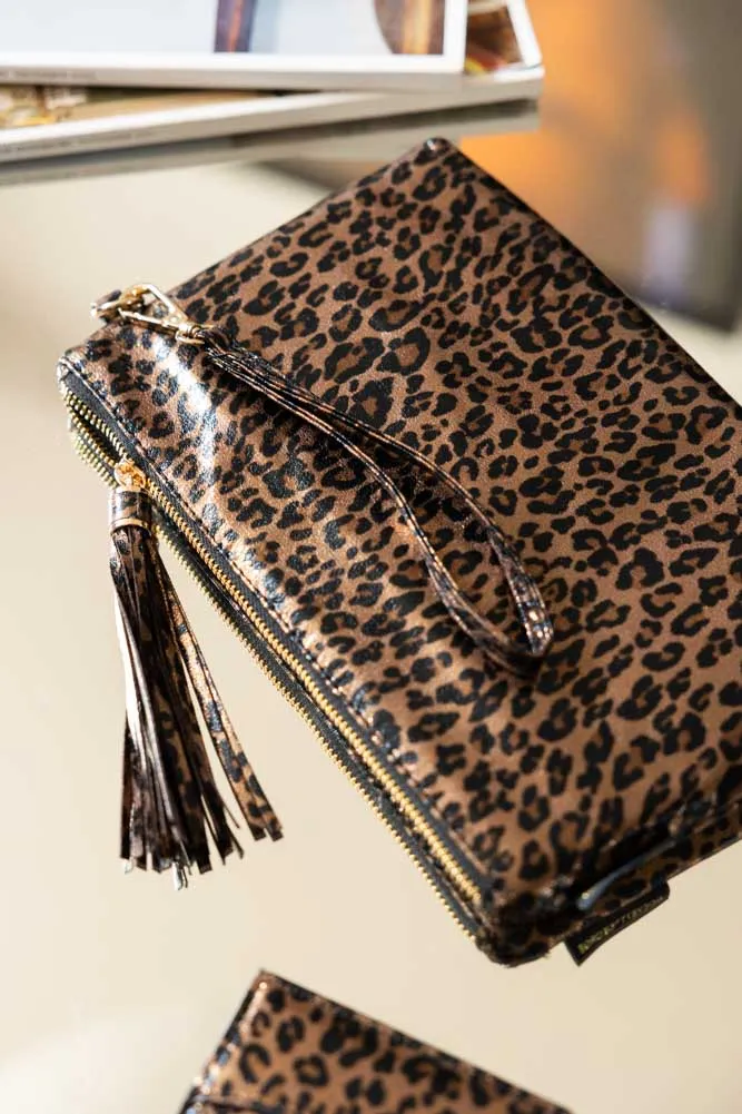 Glam Leopard Print Clutch Bag