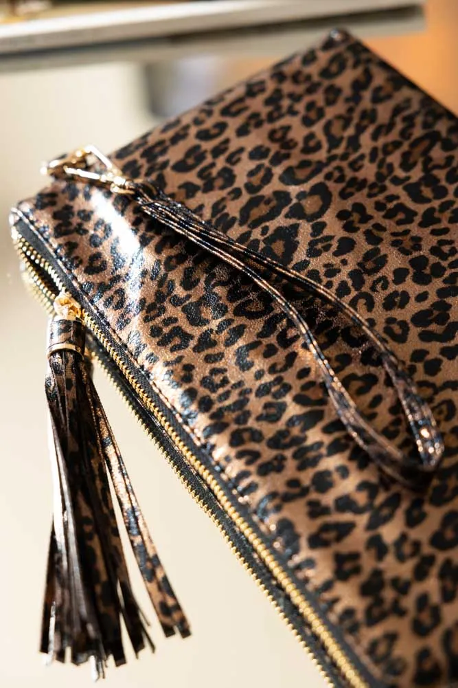 Glam Leopard Print Clutch Bag