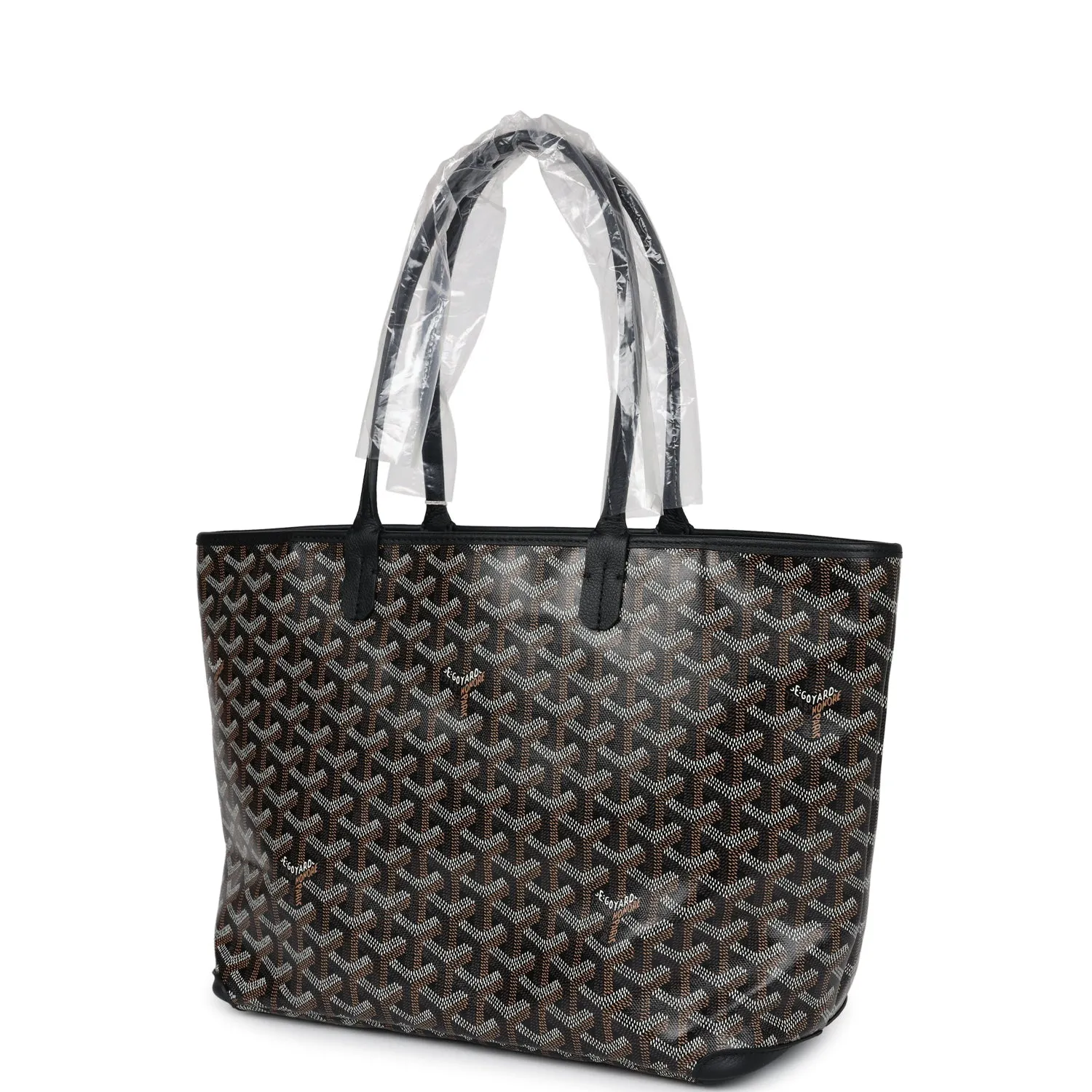 Goyard Goyardine Artois Tote PM Black Canvas & Chevroches Calfskin Palladium Hardware