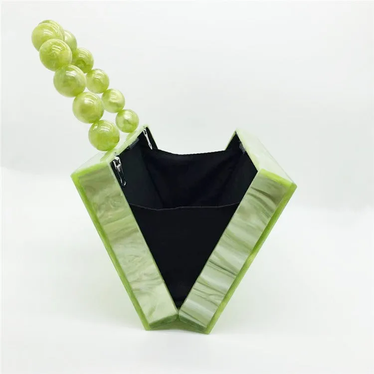 Green Acrylic Beaded Handle Square Clutch Bag