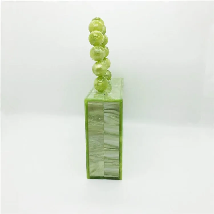 Green Acrylic Beaded Handle Square Clutch Bag