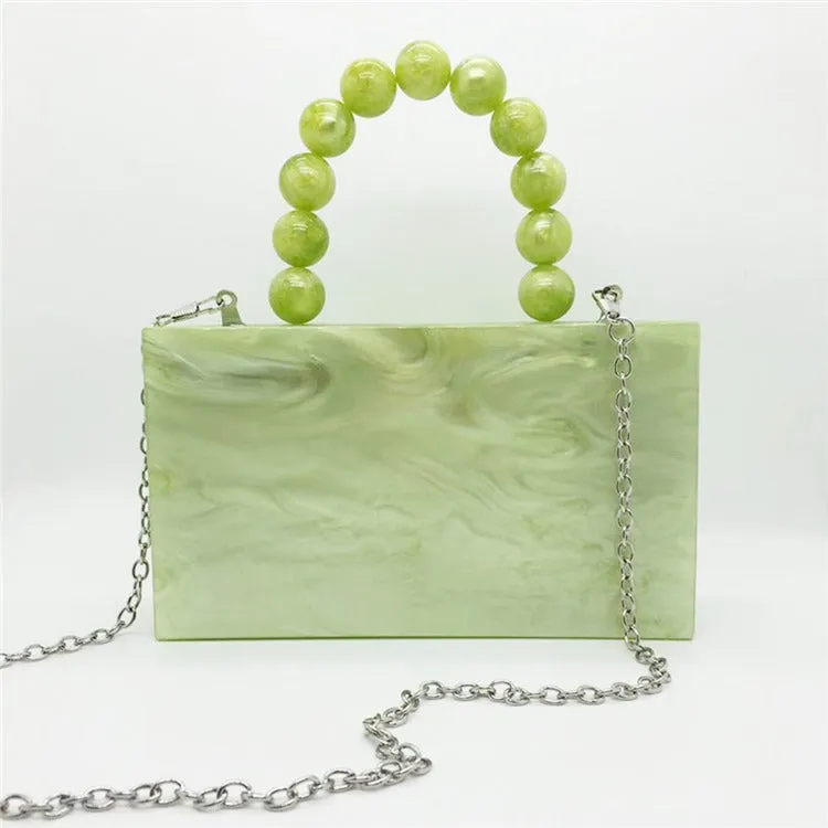 Green Acrylic Beaded Handle Square Clutch Bag