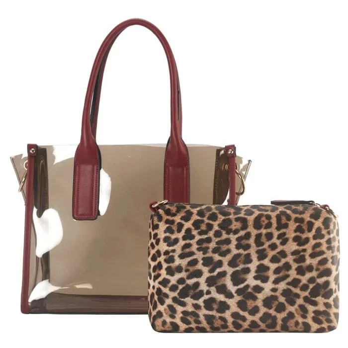 GSL8201 Clear Plastic 2 in 1 Leopard Print Handbag/Crossbody