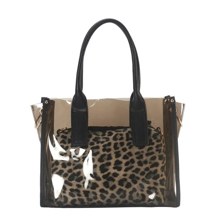 GSL8201 Clear Plastic 2 in 1 Leopard Print Handbag/Crossbody