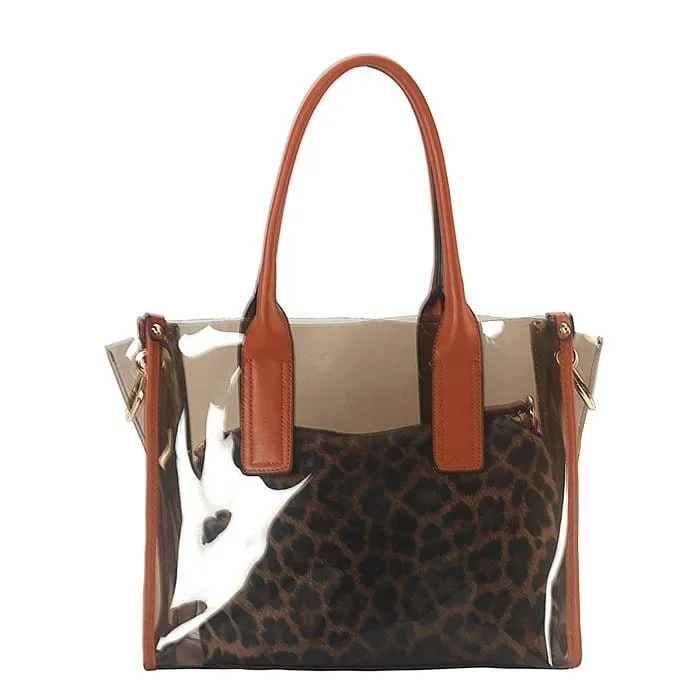 GSL8201 Clear Plastic 2 in 1 Leopard Print Handbag/Crossbody