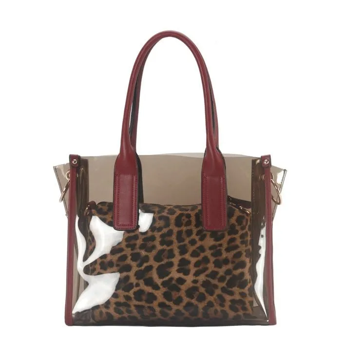 GSL8201 Clear Plastic 2 in 1 Leopard Print Handbag/Crossbody