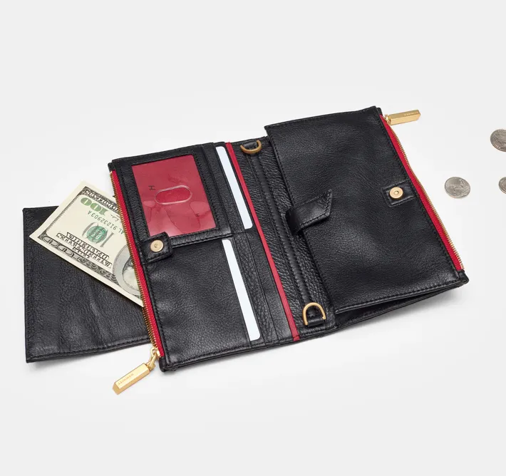 Hammitt Levy Black Brushed Gold/Red Zip