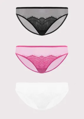 HSIA Mesh Eyelash Lace Bikini Panties 3 Pack