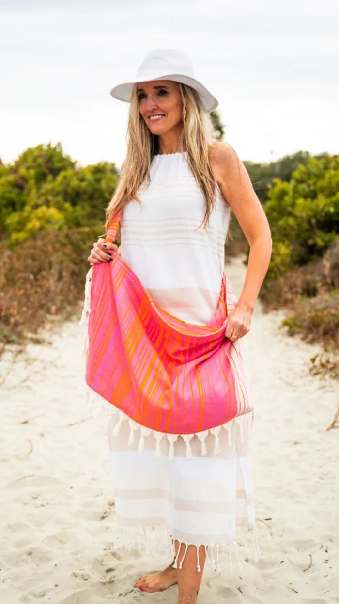 Isle of Palms Pink & Orange Striped Bag