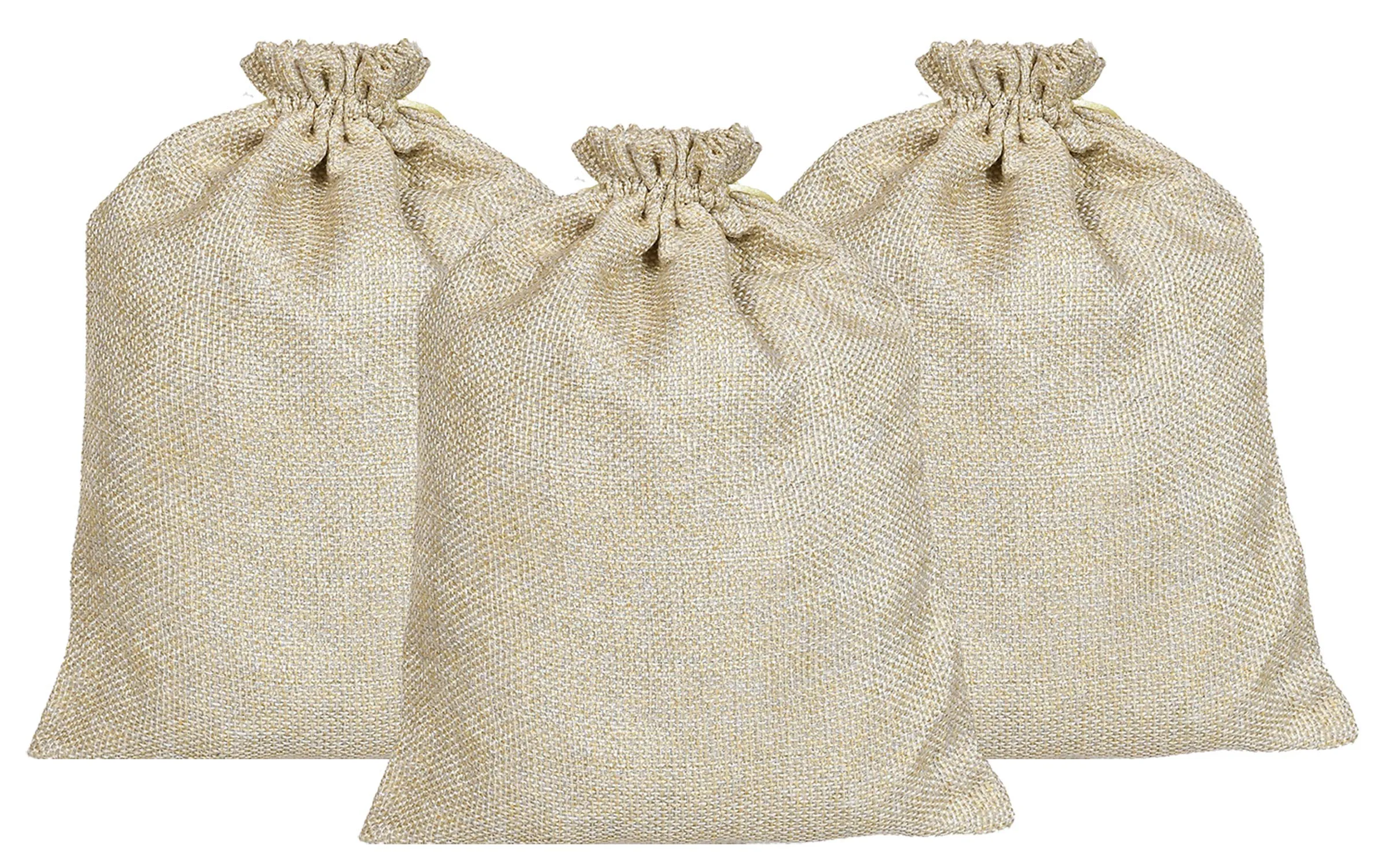 Kuber Industries Jute Small Size Gift Bags with Drawstring for Gifts Jewelry and Storage-Pack of 3 (Gold)