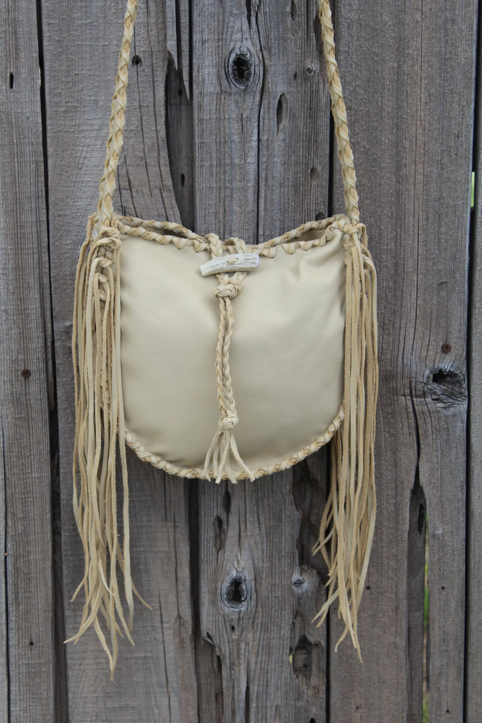 Leather tote handbag , fringed leather tote