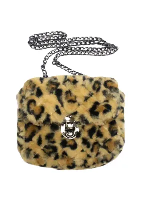 Leopard Patterned Faux Fur Crossbody Bag