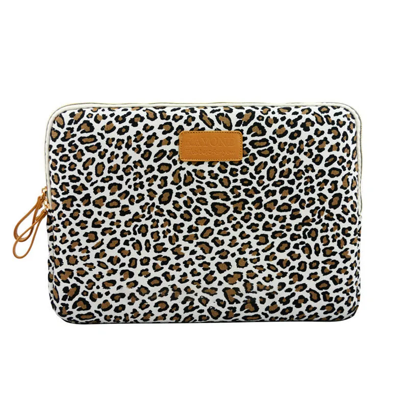 Leopard Print Sleeve Bag for Women Canvas Laptop Sleeve PC Case Pouch Notebook Bag For Dell HP Lenovo