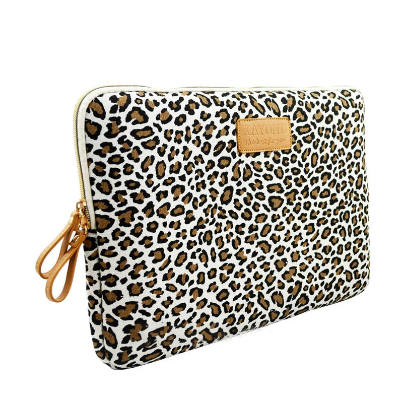 Leopard Print Sleeve Bag for Women Canvas Laptop Sleeve PC Case Pouch Notebook Bag For Dell HP Lenovo