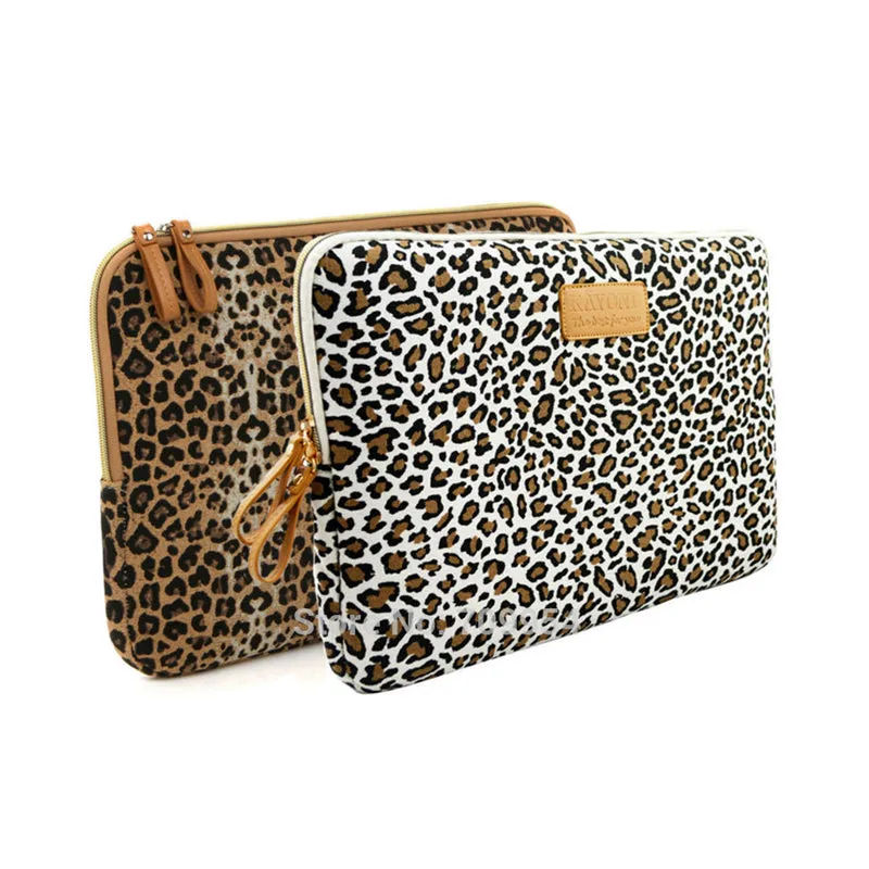 Leopard Print Sleeve Bag for Women Canvas Laptop Sleeve PC Case Pouch Notebook Bag For Dell HP Lenovo