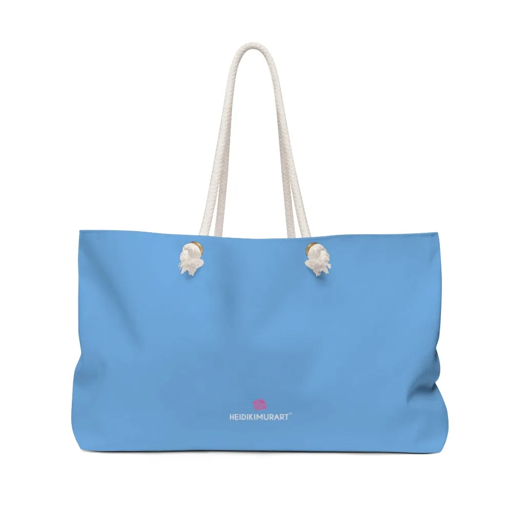 Light Blue Color Weekender Bag, Solid Blue Color 24"x13" Designer Modern Essential Market Large Tote Bag- Made in USA