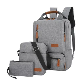 Light Gray 3-Piece Backpack Set – Men’s & Women’s Student Travel Backpack, Casual Backpack, Laptop Bag, Notebook Bag, Computer Bag