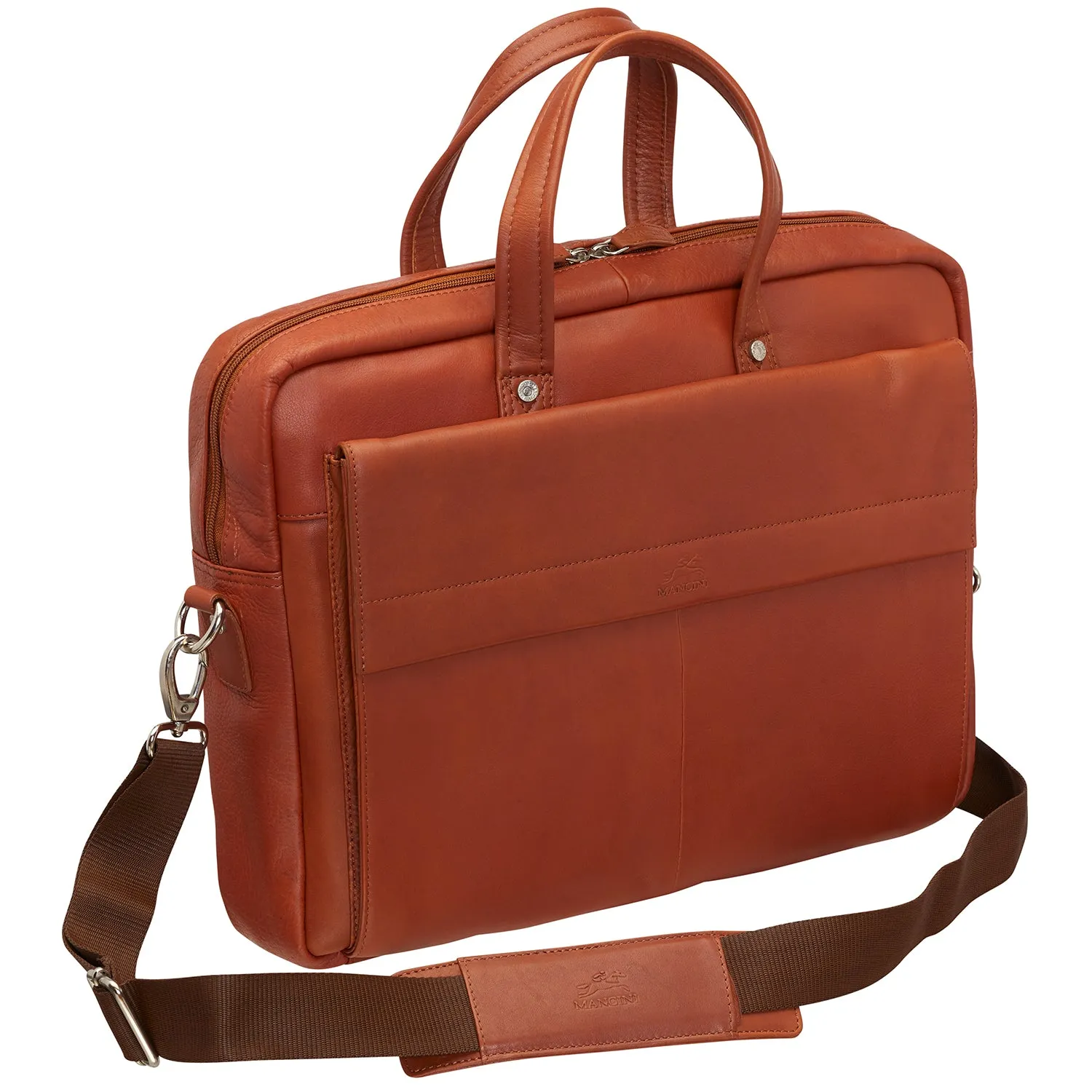 Mancini Leather Slim Laptop/tablet Briefcase, 16.25" x 2.5" x 12", Cognac