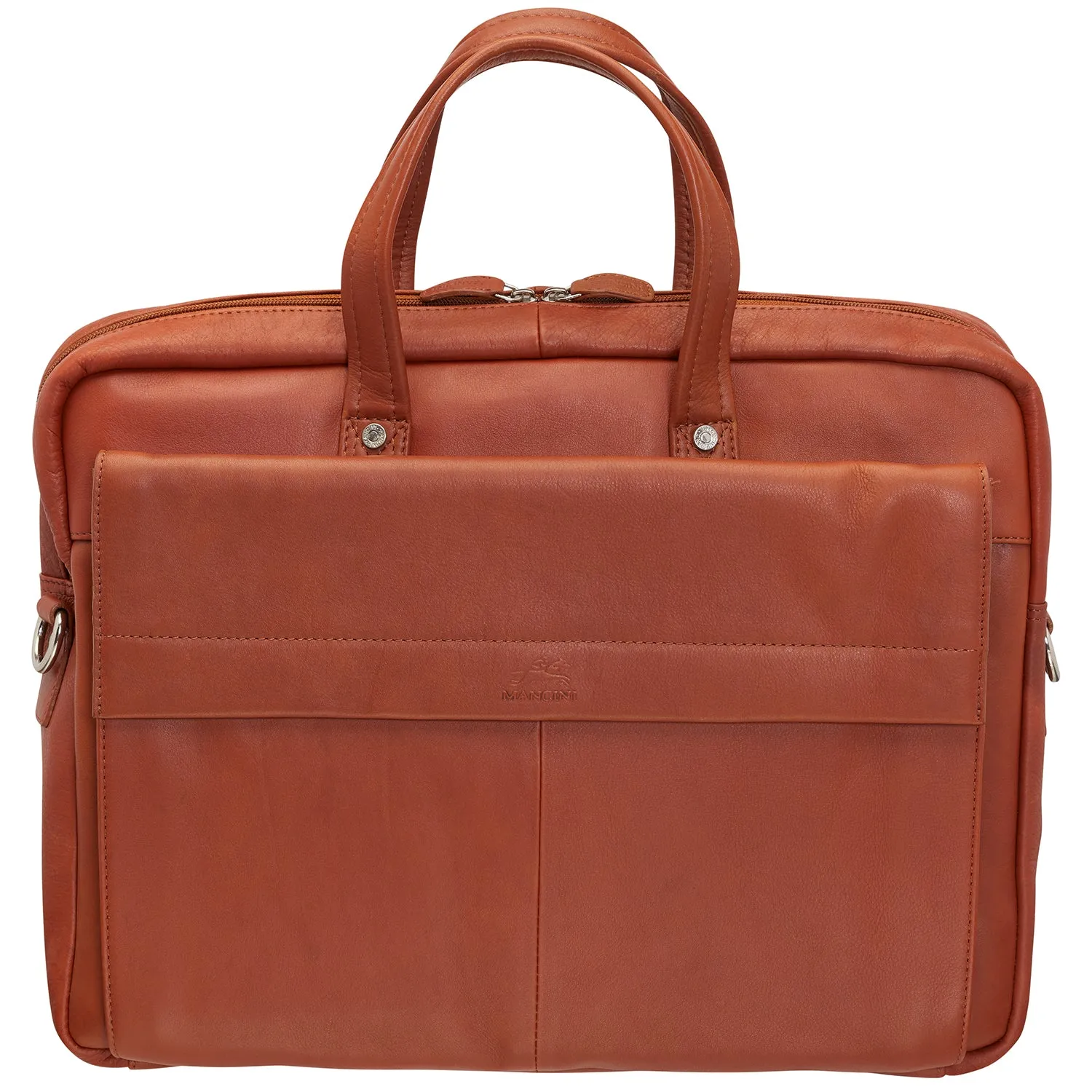 Mancini Leather Slim Laptop/tablet Briefcase, 16.25" x 2.5" x 12", Cognac