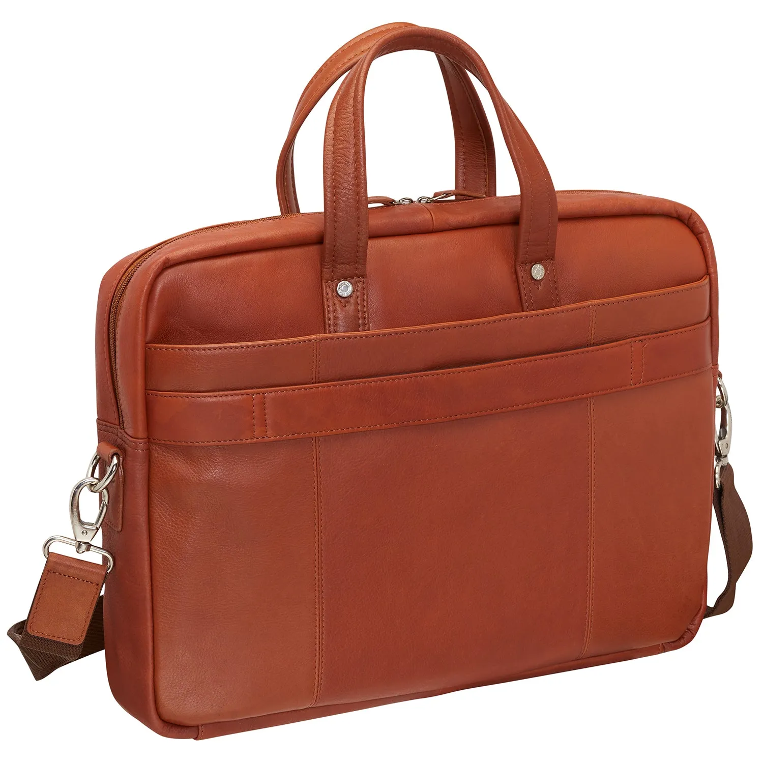 Mancini Leather Slim Laptop/tablet Briefcase, 16.25" x 2.5" x 12", Cognac