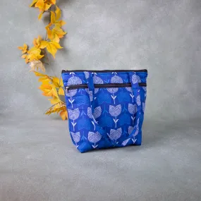 Medium Size Handbag Blue with White Big Flower Design.