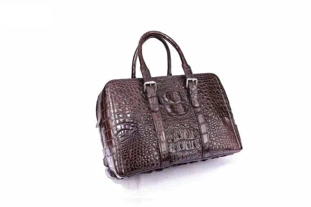 Men's  Briefcase Top Handle Bag Vintage Genuine Crocodile Bone Leather