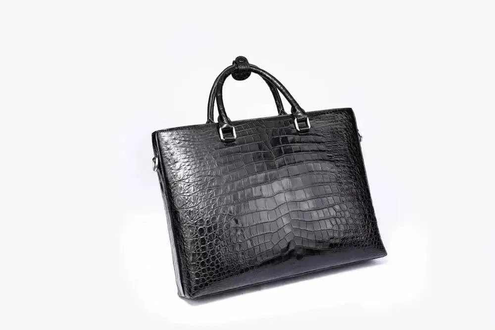 Men's Crocodile Leather  Black Top Handle Cross body Tote Bags