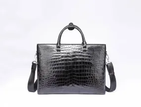 Men's Crocodile Leather  Black Top Handle Cross body Tote Bags