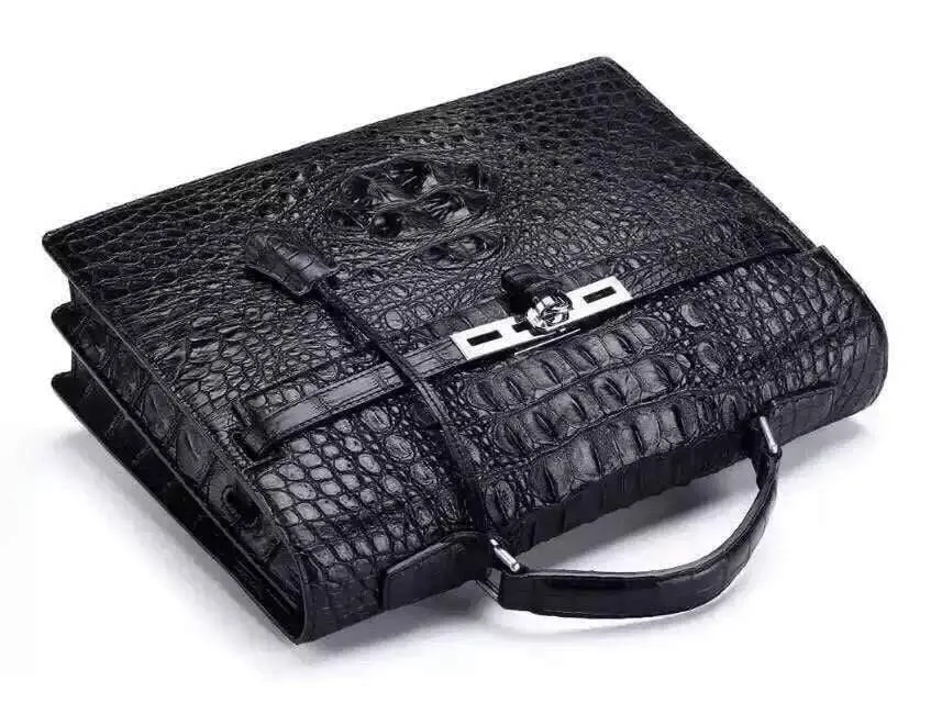 Mens Genuine Crocodile Skin Bone Leather Briefcas